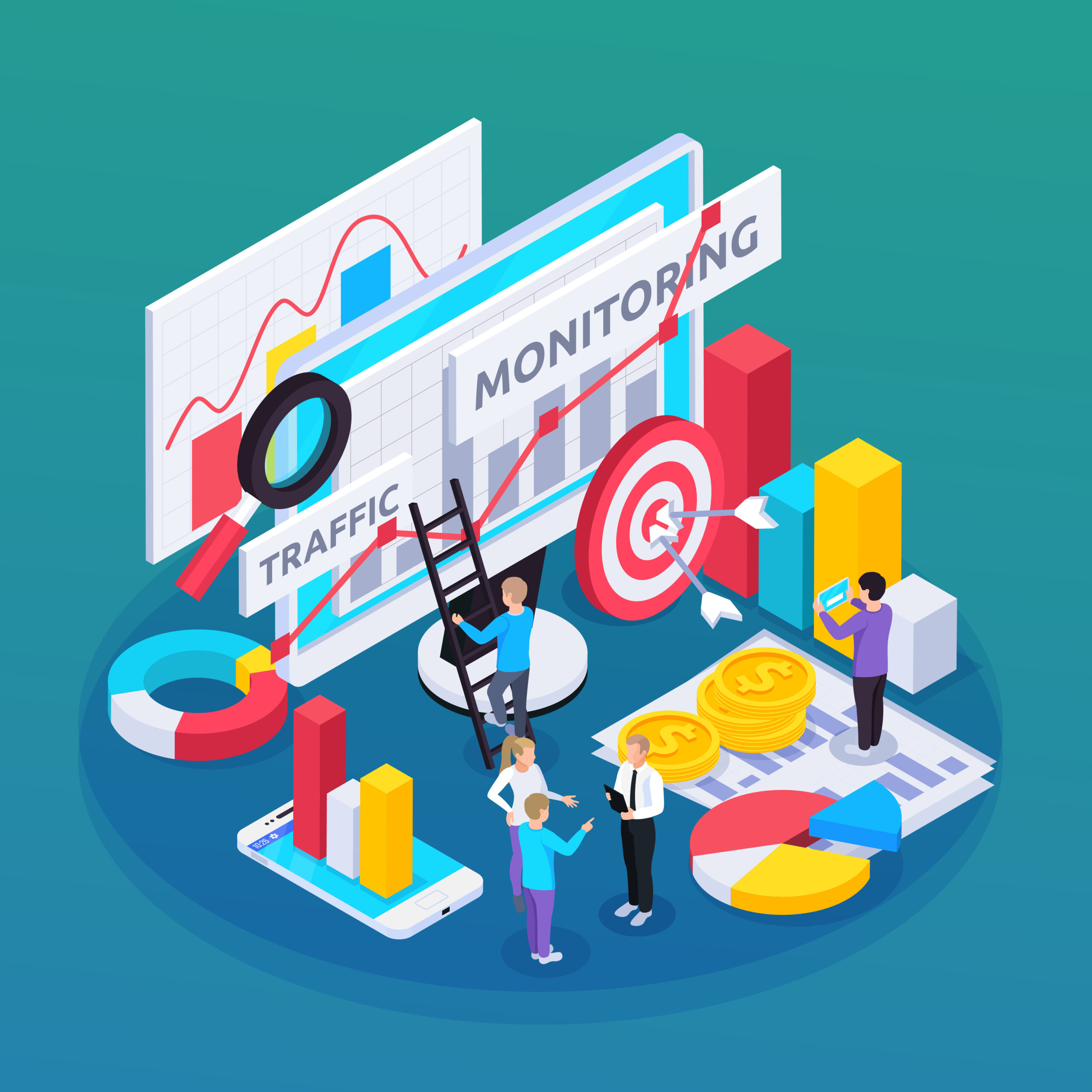 seo monitoring isometric composition